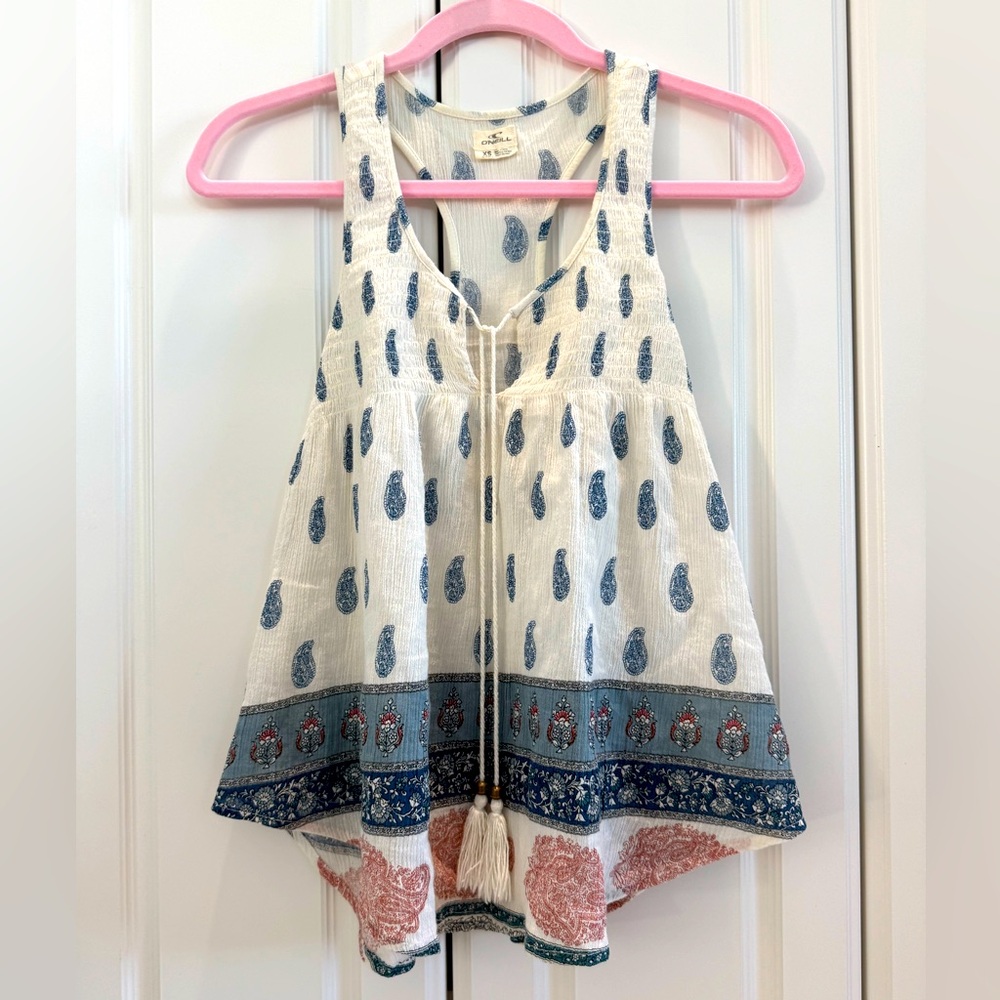 🎀O’Neill women’s tank, with smocking~tassels EUC